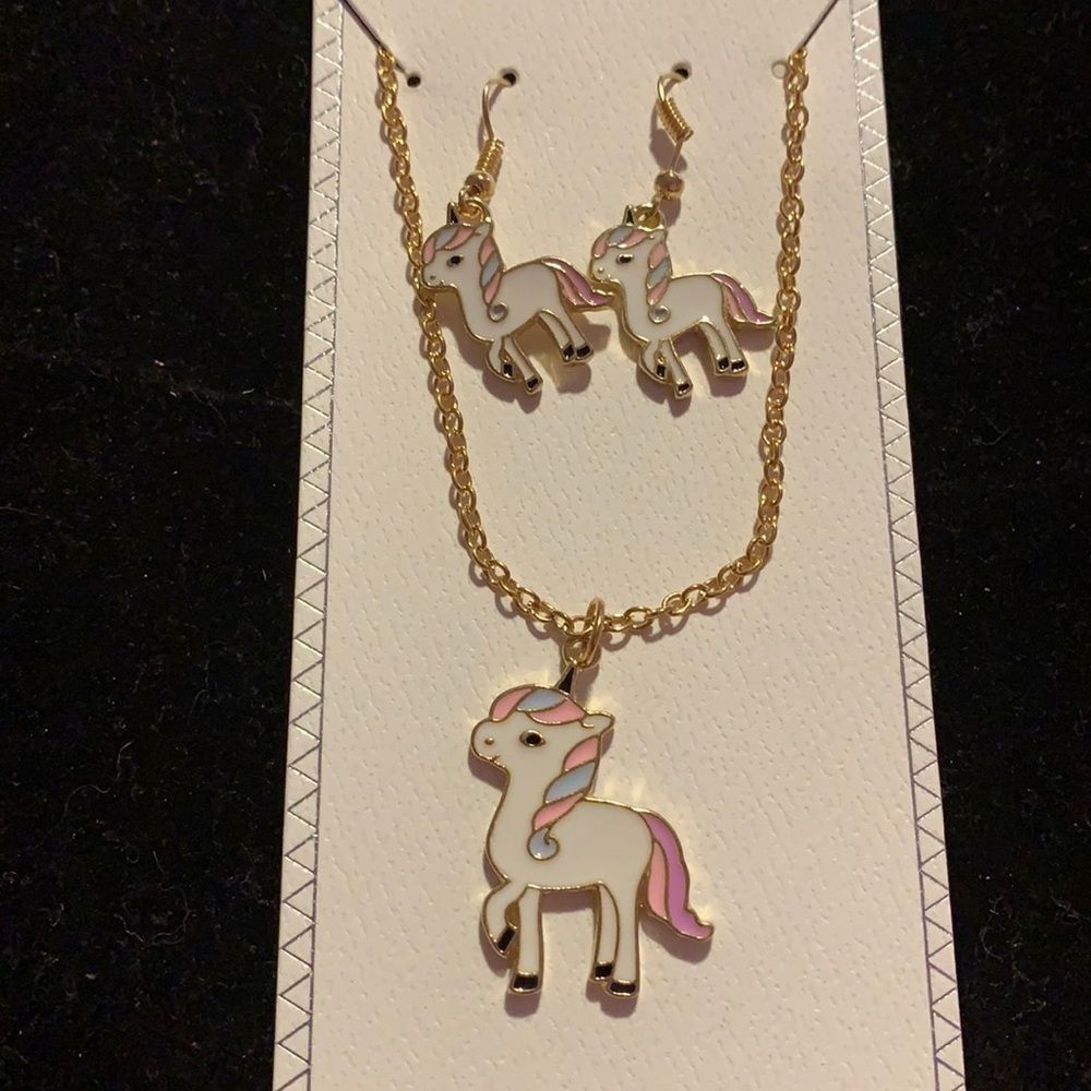 Pink &white kids gold necklace earrings- Mint kids